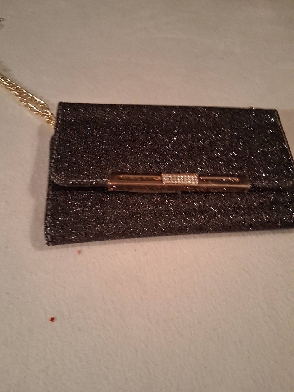 Women's Glitter Evening Clutch Bag in Black with Gold Accent